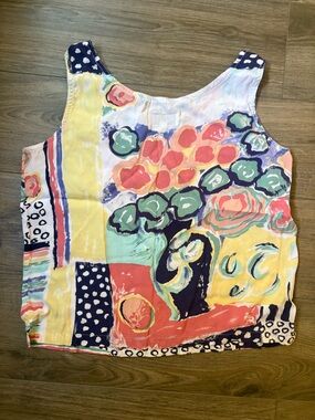 Vintage 90’s Paris Blues Multicolor Abstract Print Sleeveless Tank